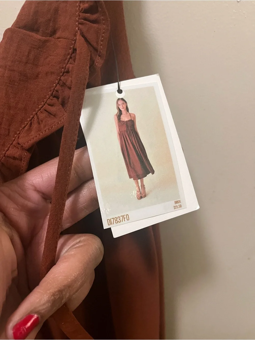 Rust Brown Ruffled V-Neck Maxi Dress - Picture 2 of 7